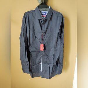 NWT Billy London UK Mens Grey Patterned Slim Fit Stretch Button Shirt Size XXL